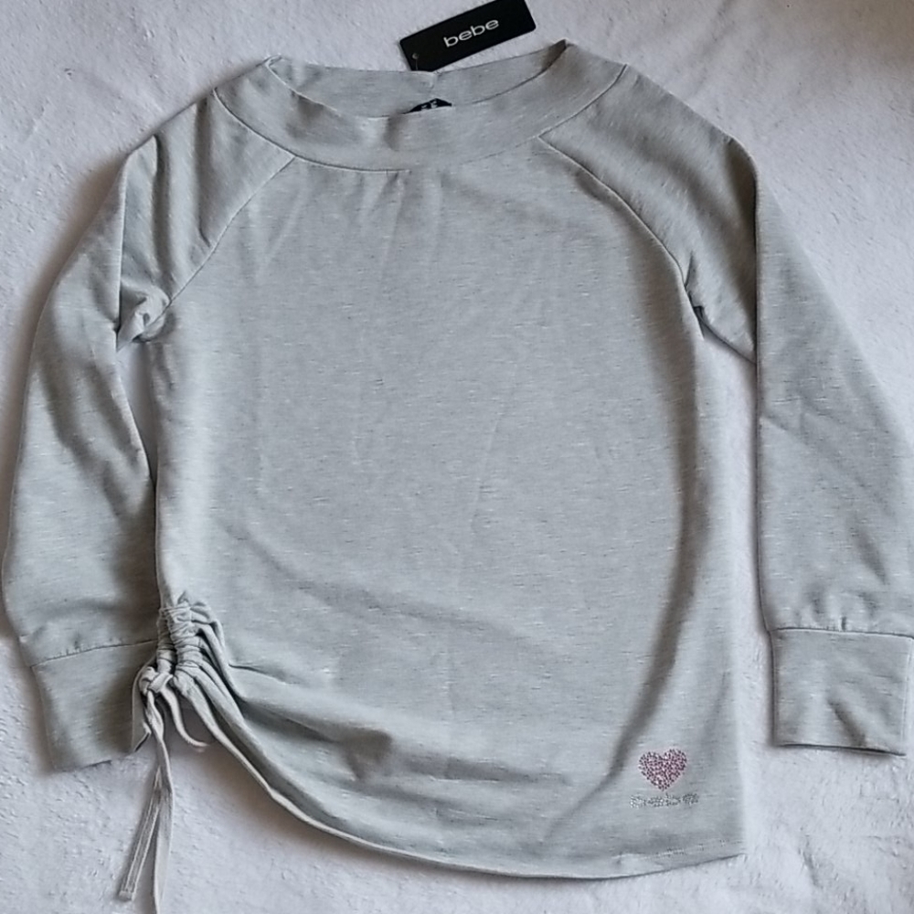Bebe Side Tie Rhinestone Heart Sweater